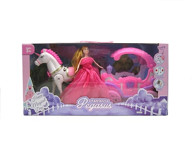 Sarah Creation - Walking unicorn with carriage, Doll and music