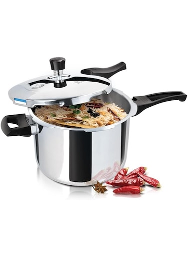 Milton Pro Cook Triply Stainless Steel Pressure Cooker With Outer Lid, 5 litre, Silver   Dishwasher Safe   Food Safe   Induction Safe   Hot Plate Safe   Flame Safe