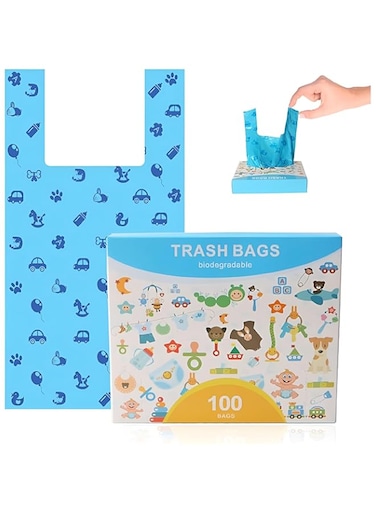 Joyzzz Cat Litter Poop Bags, 100 PCS Odor Sealing Cat Litter Poop Clump Pick-Up Bags with Handles, Baby Nappy Sacks with Pull-Out Design, Leak Proof Pet Disposal for Nappies, Rubbish, Dog Poop