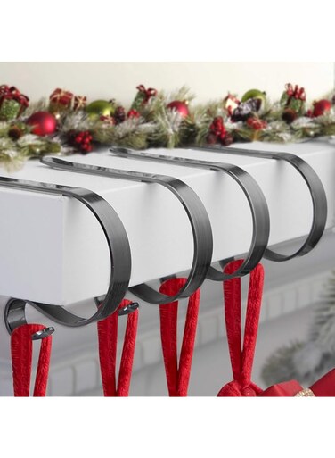 FINMOR Christmas Stocking Holder for Mantle Set 4,Protective Pads Christmas Stocking Holders for Fireplace Mantle,Multi-uses Stocking Hooks for Mantle