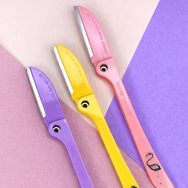 شفرة حواجب 3 قطع – أداة إزالة شعر الوجه (أصفر/وردي/بنفسجي)