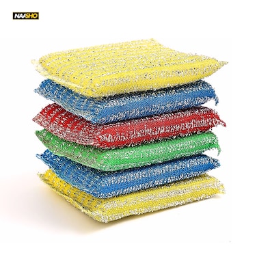 Steel Wire Sponge Scrubbers Home Kitchen Cleaning Pads Dishes Pots Pans Oil and Stain Removal Household Rags Sponge Wipe (Pack of 6)