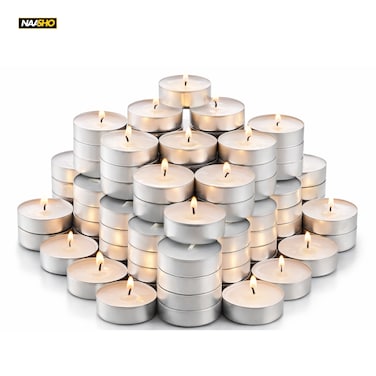 100 Pack Tea Light Candles &ndash; Long Burning Smokeless Dripless White Tealights for Wedding, Party, Home Decor, Spa &amp; Emergency Lighting