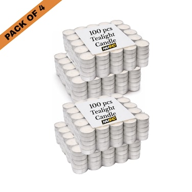 100 Pack Tea Light Candles &ndash; Long Burning Smokeless Dripless White Tealights for Wedding, Party, Home Decor, Spa &amp; Emergency Lighting (pack of 4)