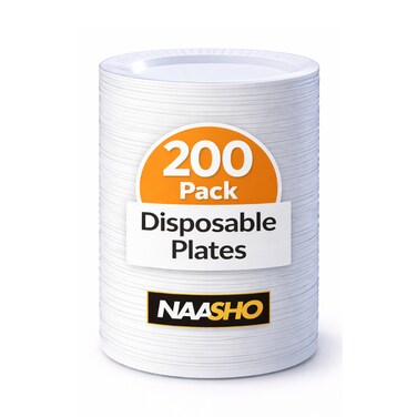 Heavy Duty Disposable Plates &ndash; White Party Plates for Catering, Birthday Parties, Weddings &amp; Events (Pack of 200)