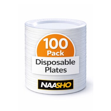 Heavy Duty Disposable Plates &ndash; White Party Plates for Catering, Birthday Parties, Weddings &amp; Events (Pack of 100)