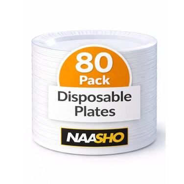 Heavy Duty Disposable Plates &ndash; White Party Plates for Catering, Birthday Parties, Weddings &amp; Events (Pack of 80)