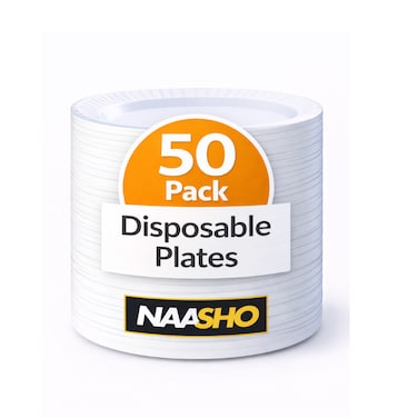 Heavy Duty Disposable Plates &ndash; White Party Plates for Catering, Birthday Parties, Weddings &amp; Events (Pack of 50)