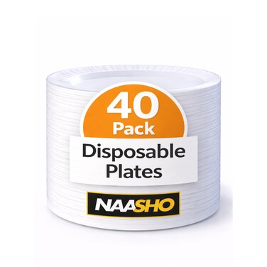 Heavy Duty Disposable Plates &ndash; White Party Plates for Catering, Birthday Parties, Weddings &amp; Events (Pack of 40)