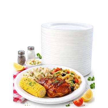 Heavy Duty Disposable Plates &ndash; White Party Plates for Catering, Birthday Parties, Weddings &amp; Events (Pack of 100)