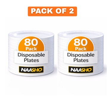 Heavy Duty Disposable Plates &ndash; White Party Plates for Catering, Birthday Parties, Weddings &amp; Events (total 160)