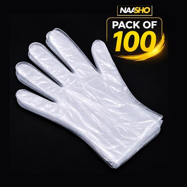 Disposable Clear Plastic Gloves Pack of 100 &ndash; Food Safe, Powder-Free Polyethylene Gloves for Cooking, Cleaning, Hair Coloring &amp; Household Use