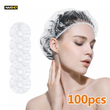 Disposable Shower Caps 100 PCS &ndash; Waterproof Clear Hair Caps for Shower, Spa, Salon &amp; Hair Treatment