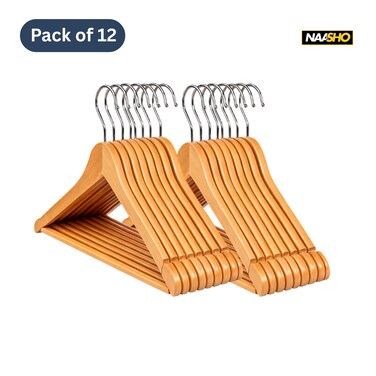 Premium Wooden Clothes Hangers &ndash; Strong Durable Wood Coat Hangers for Closet Organization &amp; Wrinkle-Free Clothing Storage (Pack of 12)