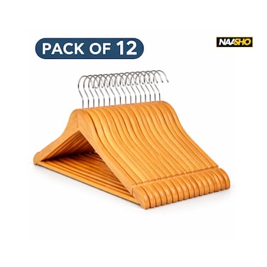 Premium Wooden Clothes Hangers &ndash; Strong Durable Wood Coat Hangers for Closet Organization &amp; Wrinkle-Free Clothing Storage (Pack of 12)