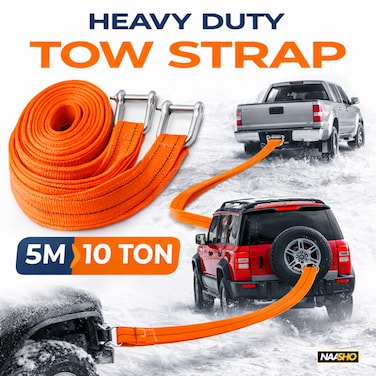 Heavy Duty Car Tow Strap 5M 10 Ton &ndash; Durable Recovery Rope with Steel Shackles for SUV, Truck, Off-Road &amp; Emergency Use