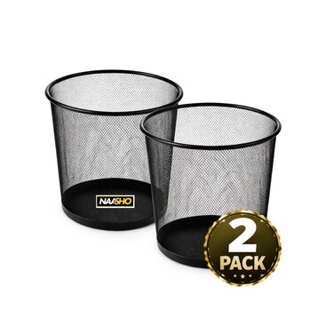 Premium Black Mesh Wastebasket &ndash; Strong Metal Trash Bin for Office, Home, Desk, Lightweight &amp; Sturdy (Pack of 2)