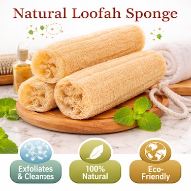 Natural Loofah Sponge for Shower &ndash; Exfoliating Body Scrubber, 100% Natural Loofah for Deep Cleansing &amp; Smooth Skin