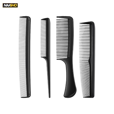 4 Pieces Professional Teasing Comb, Premium Black Carbon Fiber Hair Comb Set for Cutting and Styling,Fine and Wide Tooth Styling Comb for All Hair Types