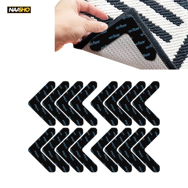 Rug Corner Grippers Anti Slip Rug Pads for Hardwood Floors, Laminate &amp; Carpet, Reusable Rug Grips Hold Rugs &amp; Runners in Place to Prevent Slipping &amp; Curling (Pack of 16)