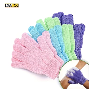 Pieces Exfoliating Gloves Body Scrub Bath Gloves, Double Sided Exfoliating Gloves for Body clean, Skin Shower Scrubber (4 Pairs Random Colors)
