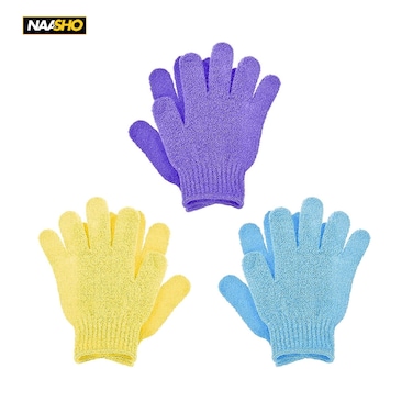 Pieces Exfoliating Gloves Body Scrub Bath Gloves, Double Sided Exfoliating Gloves for Body clean, Skin Shower Scrubber (3 Pairs Random Colors)
