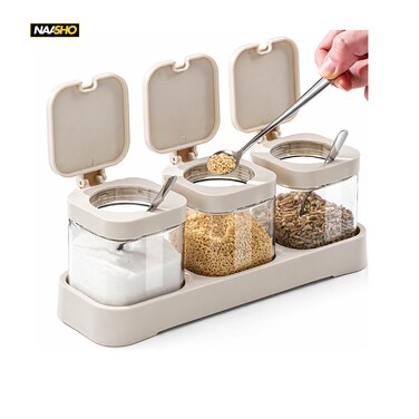 Spice Container Kitchen Seasoning Jars Transparent Glass Spice Jar With Spoon Box With Cover For Serving Salt Sugar Pepper Herbs