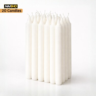 Premium White Taper Candles Set &ndash; Elegant Long Burning Dinner Candles for Luxury Home Decor, Wedding, Party &amp; Romantic Ambience &ndash; Smokeless Dripless Classic Design (Pack of 20)