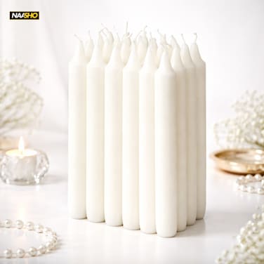 Premium White Taper Candles Set &ndash; Elegant Long Burning Dinner Candles for Luxury Home Decor, Wedding, Party &amp; Romantic Ambience &ndash; Smokeless Dripless Classic Design (pack of 15)