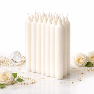 Premium White Taper Candles Set &ndash; Elegant Long Burning Dinner Candles for Luxury Home Decor, Wedding, Party &amp; Romantic Ambience &ndash; Smokeless Dripless Classic Design (Pack of 20)