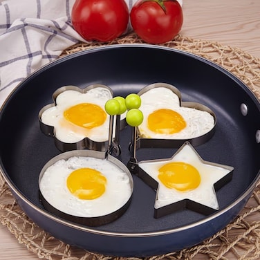 4pcs Stainless Steel Egg Ring Molds, Round Flower Star Love Shape Egg Molds, Non-Stick Egg Cooking Tool