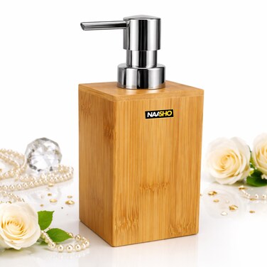 Premium Natural Bamboo Liquid Soap Dispenser,Lotion Sanitizer Shower Gel Bottle Refillable Container for Bathroom