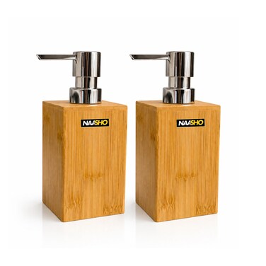 Premium Natural Bamboo Liquid Soap Dispenser,Lotion Sanitizer Shower Gel Bottle Refillable Container for Bathroom  (Pack of 2)