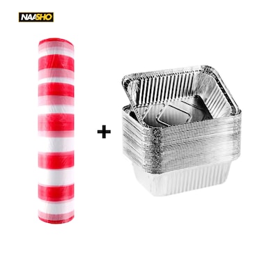 Plastic Sufra Disposable Plastic Table Cover Roll (150 Sheets), 20 Pcs Aluminum Foil Boxes
