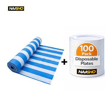Plastic Sufra Disposable Plastic Table Cover Roll (150 Sheets), 100 Pcs Disposiable plates