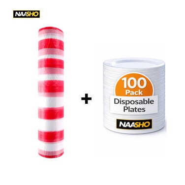 Plastic Sufra Disposable Plastic Table Cover Roll (150 Sheets), 100 Pcs Disposiable plates