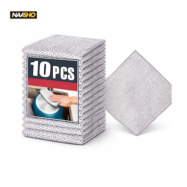 Non-Scratch Metal Cleaning Cloths, Double-Sided Kitchen Wash Cloths for Pots/Bowls, Large Dish Drying Tea Towels, Durable High-Quality Weave Scrubbers, Multipurpose Wipes for Household