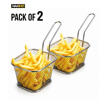 Premium Stainless Steel Fry Basket for Deep Fryer   Perfect for Fries, Snacks &amp; Serving (Pack of 2)