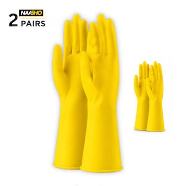 Pack of 2 - Household Cleaning Gloves Dish Washing Kitchen Glove Long Sleeves Thick Latex Glove Working Painting Gardening Gloves (Medium)