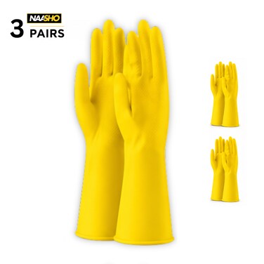 Pack of 3 - Household Cleaning Gloves Dish Washing Kitchen Glove Long Sleeves Thick Latex Glove Working Painting Gardening Gloves (Medium)