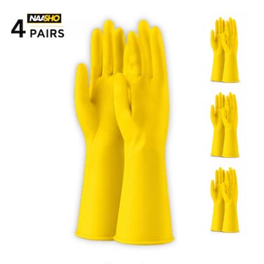 Pack of 4 - Household Cleaning Gloves Dish Washing Kitchen Glove Long Sleeves Thick Latex Glove Working Painting Gardening Gloves (Medium)