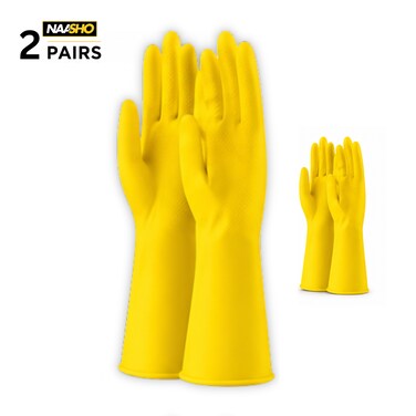 Pack of 2 - Household Cleaning Gloves Dish Washing Kitchen Glove Long Sleeves Thick Latex Glove Working Painting Gardening Gloves (Large)