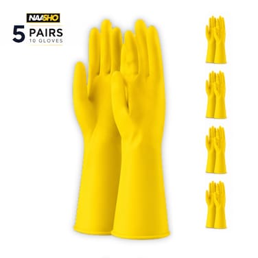Pack of 5 - Household Cleaning Gloves Dish Washing Kitchen Glove Long Sleeves Thick Latex Glove Working Painting Gardening Gloves (Large)