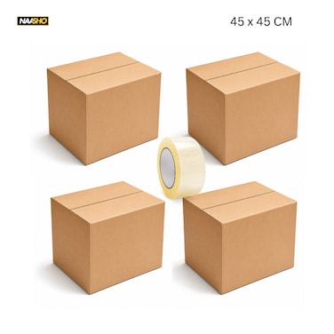 Shipping Carton Box 45x45x45 cm, 5 Ply, Heavy Duty, Strong Packaging Boxes for Moving, Storage, Shipping, Cardboard (4 Box, 1 tape)