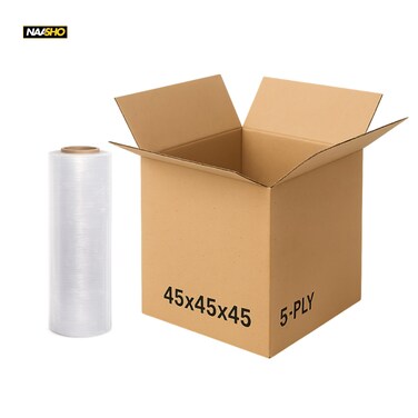 Shipping Carton Box 45x45x45 cm, 5 Ply, Heavy Duty, Strong Packaging Boxes for Moving, Storage, Shipping, Cardboard (1 box, 1 Stretch Wrap)