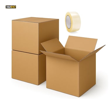 Shipping Carton Box 45x45x45 cm, 5 Ply, Heavy Duty, Strong Packaging Boxes for Moving, Storage, Shipping, Cardboard (3 box, 1 tape)