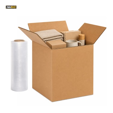 Shipping Carton Box 45x45x45 cm, 5 Ply, Heavy Duty, Strong Packaging Boxes for Moving, Storage, Shipping, Cardboard (1 box, 1 Stretch Wrap)