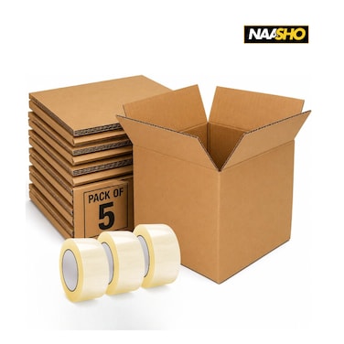 Shipping Carton Box 55x55cm, 5 Ply, Heavy Duty, Strong Packaging Boxes for Moving, Storage, Shipping, Cardboard (pack of 5, 3 tapes)