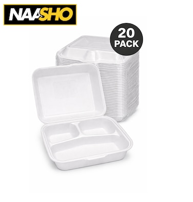 علب ناشو المكونة من 20 قطع من الفوم للاستخدام مرة واحدة، حاويات متينة لتغليف الطعام الصديق للبيئة