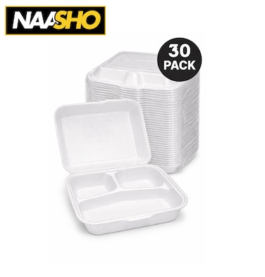 علب ناشو المكونة من 30 قطع من الفوم للاستخدام مرة واحدة، حاويات متينة لتغليف الطعام الصديق للبيئة